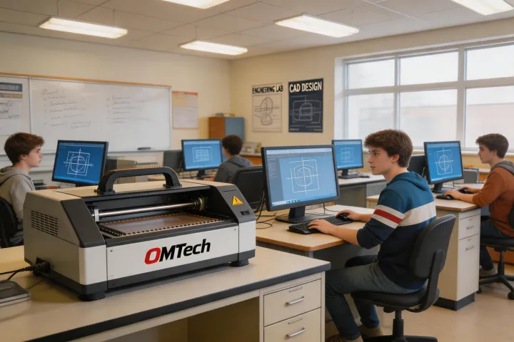 High school engineering lab with a laser engraver used by students