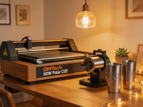 Home studio with a 60W CO2 laser on a corner desk
